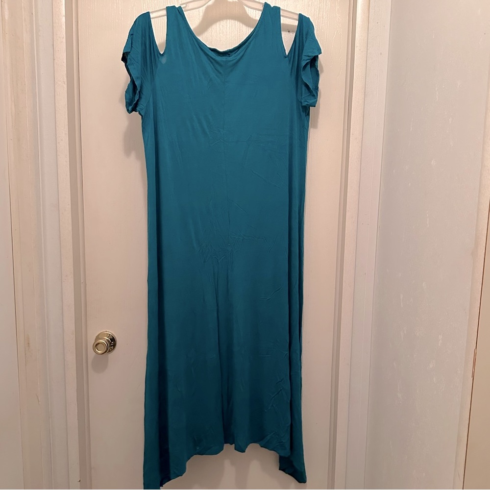 Lane Bryant Teal Cold Shoulder Dress 18/20 Plus Size Flowy Hem